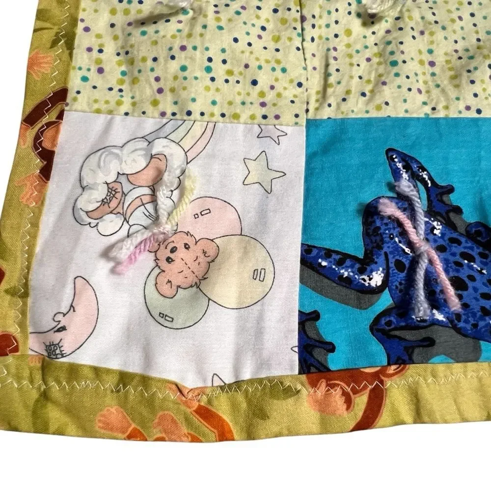 Homemade Monkey Patchwork Baby Quilt with Mixed  Quilt Squares Handcrafted 36x31